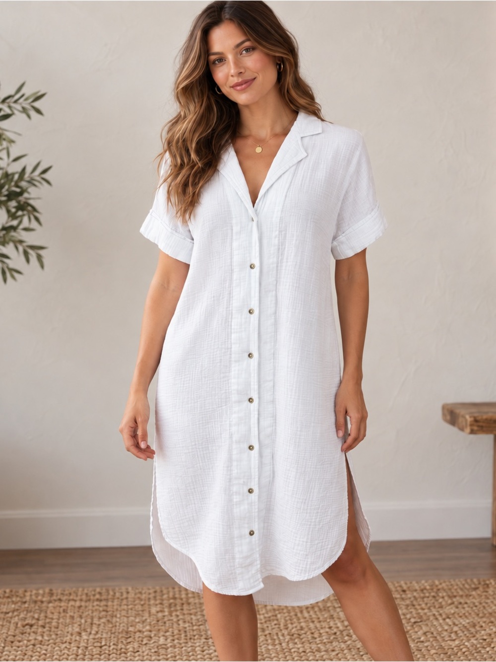 Anthropologie Celandine White Button Front Dress Womens XS Cutout Back Cotton